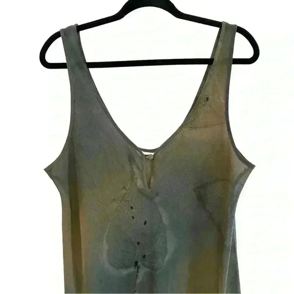 Gorgeous DIAMOND TEA Natural Leaf Print 90s Bias Cut Sheer Sleeveless Maxi Gown - Picture 2 of 8